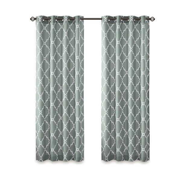 Madison Park Saratoga Fretwork Print Grommet Top Window Curtain Panel in Seafoam/White, 50x84" MP40-2402