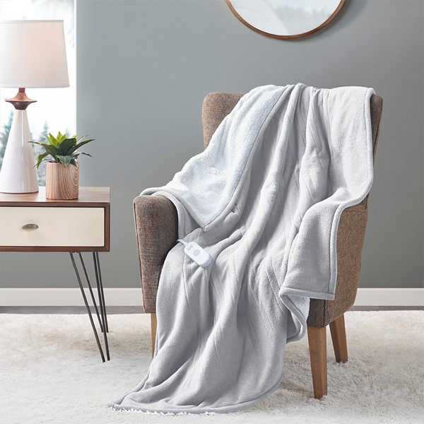 Serta Fleece to Sherpa Heated Throw in Light Grey, 50x60" ST54-0123