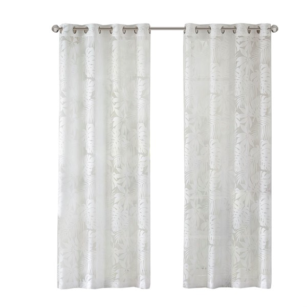 Madison Park Leilani Palm Leaf Burnout Window Sheer in White, 50x95" MP40-4381