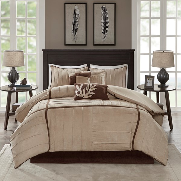 Madison Park Dune 7 Piece Faux Suede Comforter Set in Beige, Full MP10-190