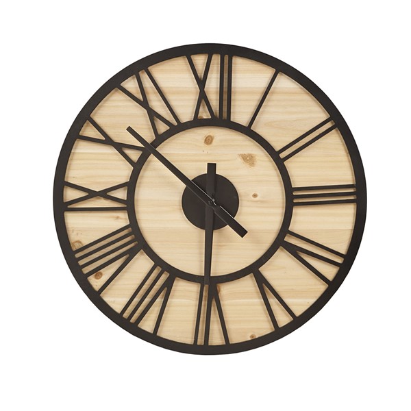 Madison Park Mason 23.6" Wood Wall Clock in Natural/Black MP95D-0303