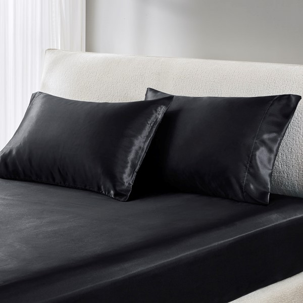 Madison Park Essentials Satin Luxury 2 PC Pillowcases in Black, Standard MPE21-776