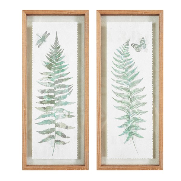 Madison Park Linden Fern 2-piece Framed Glass Wall Art Set in Natural MP95G-0256