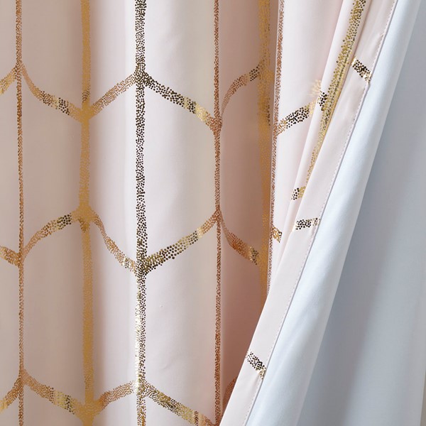 Intelligent Design Raina Total Blackout Metallic Print Grommet Top Curtain Panel in Blush/Gold, 50x63" ID40-1616