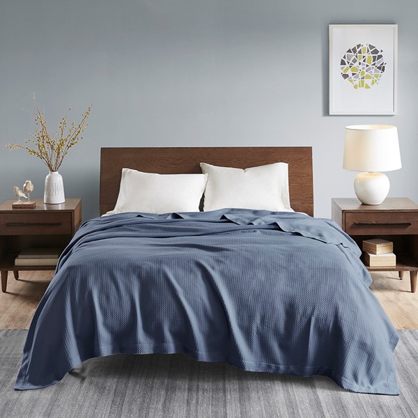 Madison Park 100% Certified Egyptian Cotton Blanket in Blue, King MP51N-6430