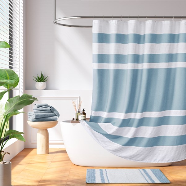 Madison Park Spa Waffle Shower Curtain with 3M Treatment in Blue, 72x78" MP70-8552