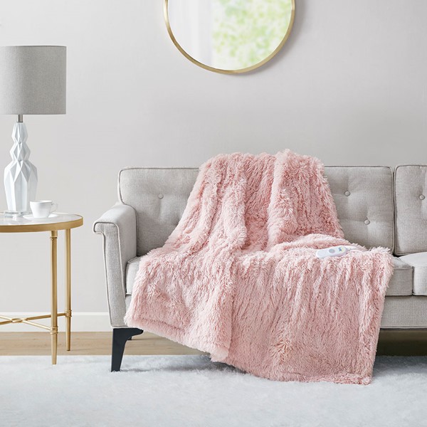 Serta Malea Shaggy Faux Fur Heated Throw in Blush, 50x60" ST54-0152