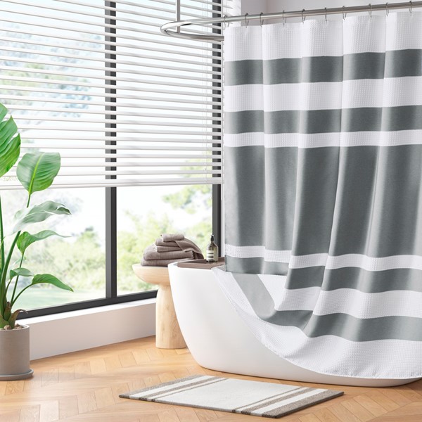 Madison Park Spa Waffle Shower Curtain with 3M Treatment in Charcoal, 72x72" MP70-8449