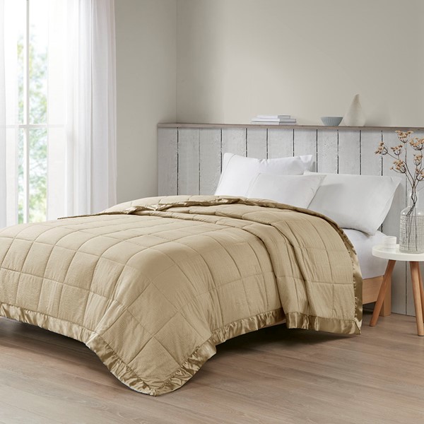 Madison Park Cambria Oversized Down Alternative Blanket with Satin Trim in Taupe, Full/Queen MP51-2602