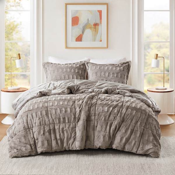 Madison Park Gia Faux Fur Comforter Mini Set in Gray, Twin/Twin XL MP10-8541