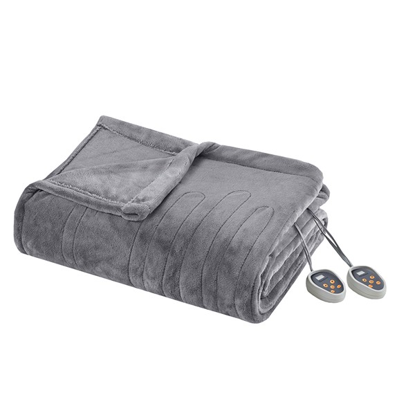 Beautyrest Plush Heated Blanket in Grey, Queen BR54-0515