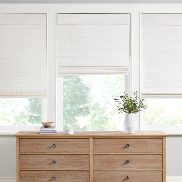 Madison Park Alden Bamboo Light Filtering Roman Shade 64"L in White, 33x64" MP40-7797