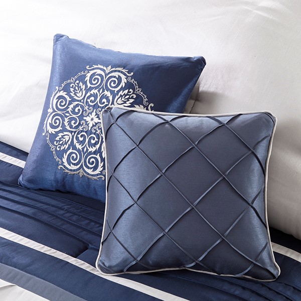 Madison Park Blaire 7 Piece Comforter Set in Navy, Cal King MP10-4519