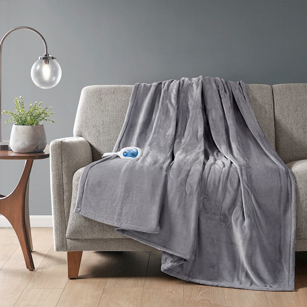 Beautyrest Plush Heated Throw in Grey, 60x70" BR54-0529