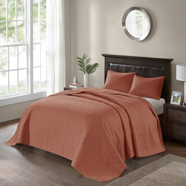 Madison Park Quebec Reversible Bedspread Set in Clay Red, Queen MP13-8484