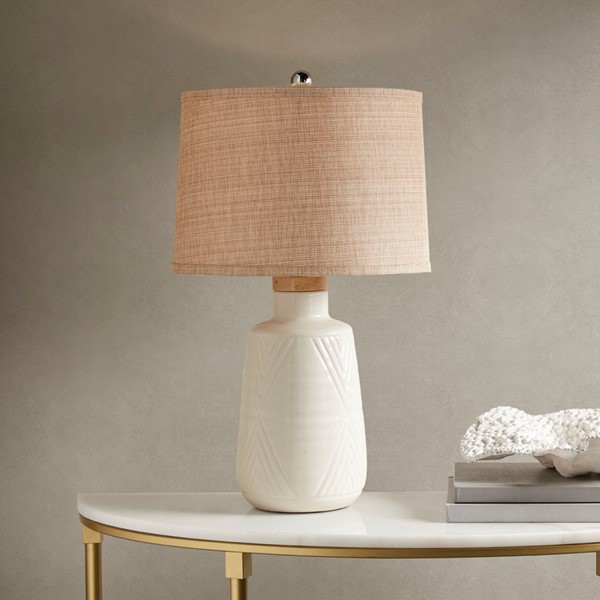 INK+IVY Tate Boho Textured Ceramic Table Lamp in Ivory MP153-0001