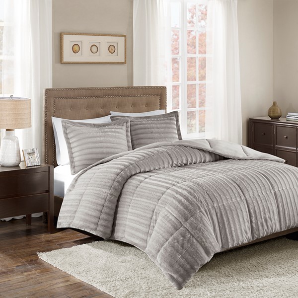 Madison Park Duke Faux Fur Comforter Mini Set in Grey, Full/Queen MP10-3070