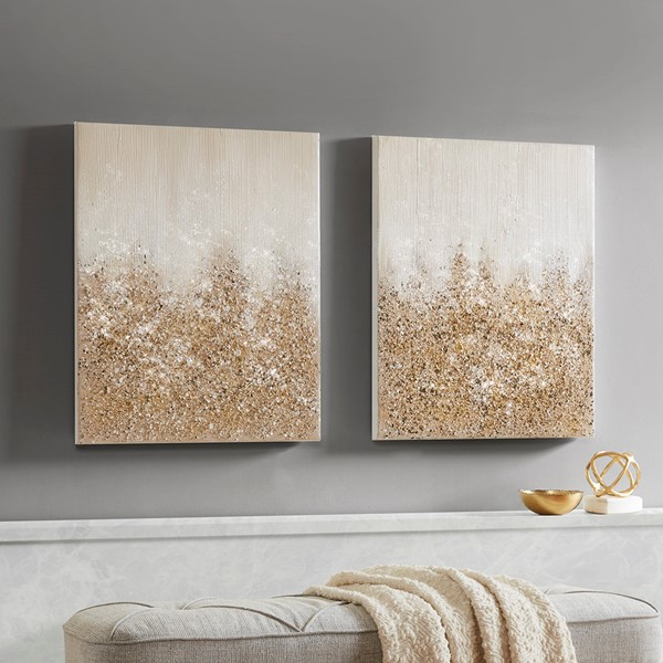 Madison Park Glimmer Heavily Embellished 2-piece Canvas Wall Art Set in Gold, 2-Piece MP95C-0173