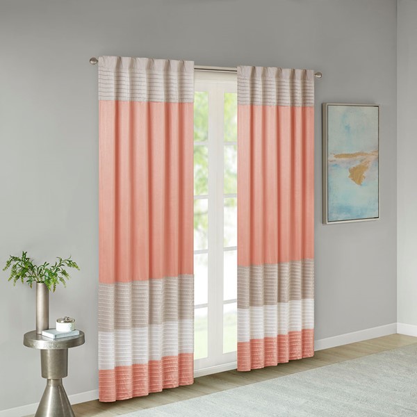 Madison Park Amherst Polyoni Pintuck Curtain Panel in Coral, 50x84" MP40-4372