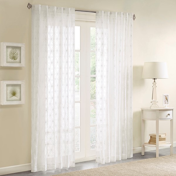 Madison Park Gemma Sheer Embroidered Window Curtain in White, 50x84" MP40-1595