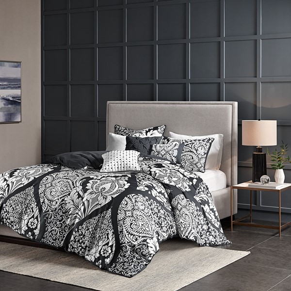 Madison Park Vienna 6 Piece Printed Duvet Cover Set in Black, King/Cal King MP12-7957