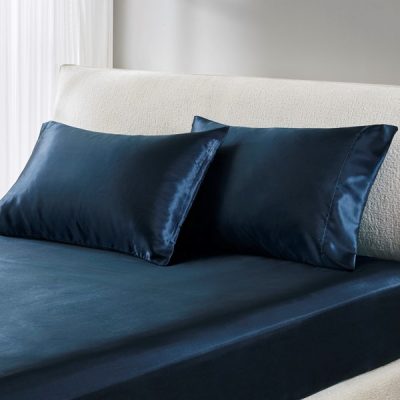 Madison Park Essentials Satin Luxury 2 PC Pillowcases in Midnight Blue, King MPE21-1143