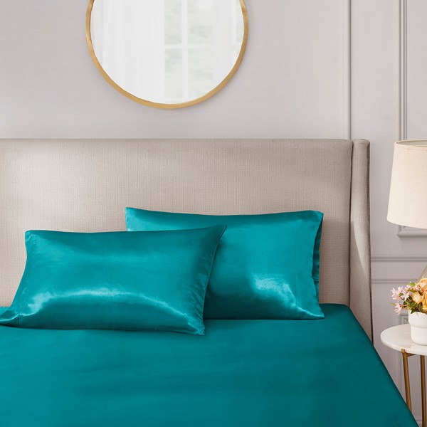 Madison Park Essentials Satin Luxury 2 PC Pillowcases in Teal, Standard MPE21-780