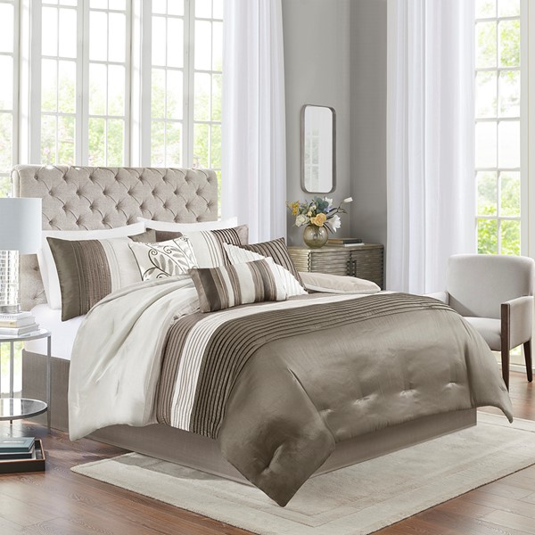 Madison Park Amherst 7 Piece Comforter Set in Natural, Cal King MP10-123