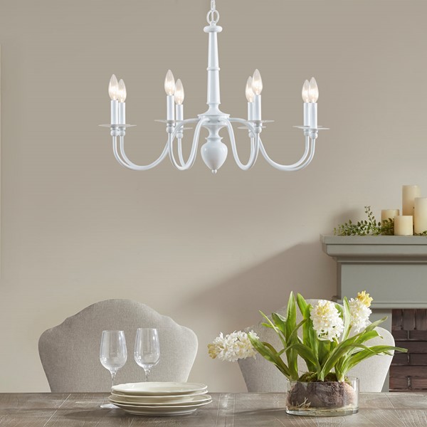 Martha Stewart Amelia 8-Light Traditional Metal Chandelier in Glossy White MT150-0066