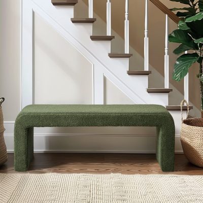 INK+IVY Steve Boucle Waterfall Bench in Green, 52"W II105-0596