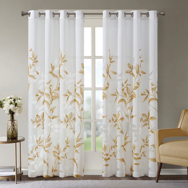 Madison Park Cecily Burnout Printed Window Curtain Panel in Yellow, 50x95" MP40-7908