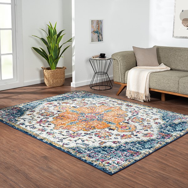 Madison Park Mateo Boho Medallion Woven Area Rug in Blue Multi, 6x9' MP35-8056