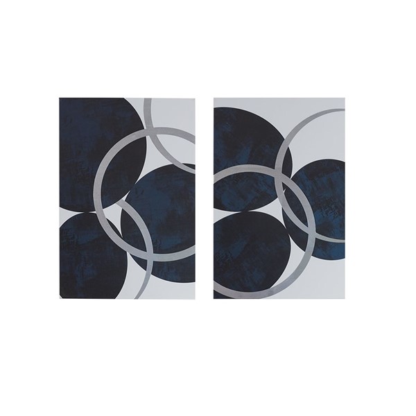 INK+IVY Celestial Orbit Navy Silver Foil Abstract 2-piece Canvas Wall Art Set in Navy II95C-0142