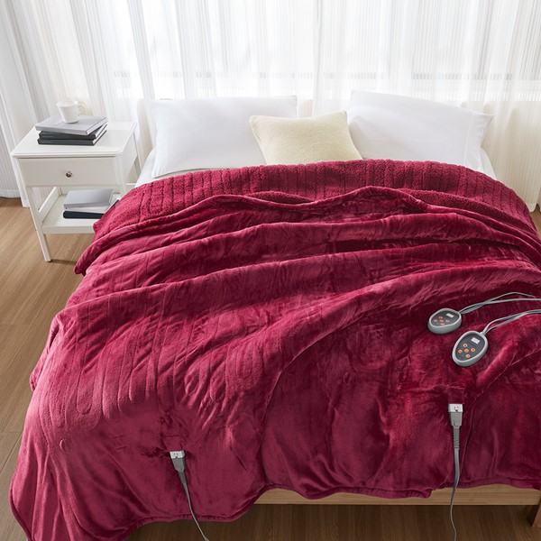 Beautyrest Heated Microlight to Berber Blanket in Red, Queen BR54-0391