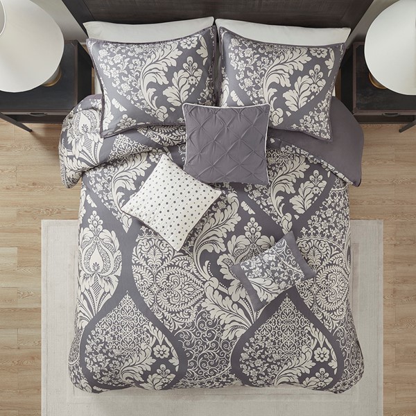 Madison Park Vienna 6 Piece Printed Duvet Cover Set in Grey, King/Cal King MP12-477