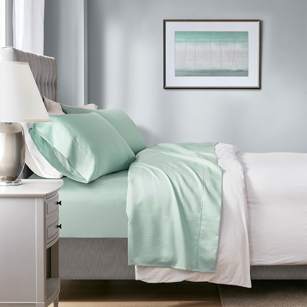 Beautyrest 1000 Thread Count HeiQ Smart Temperature Cotton Blend 4 PC Sheet Set in Seafoam, Full BR20-1871