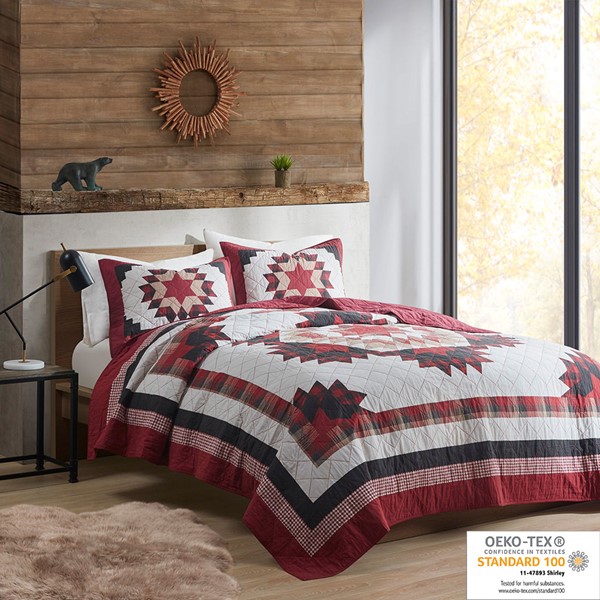 Woolrich Compass Cotton Quilt Mini Set in Red, King/Cal King WR13-3589