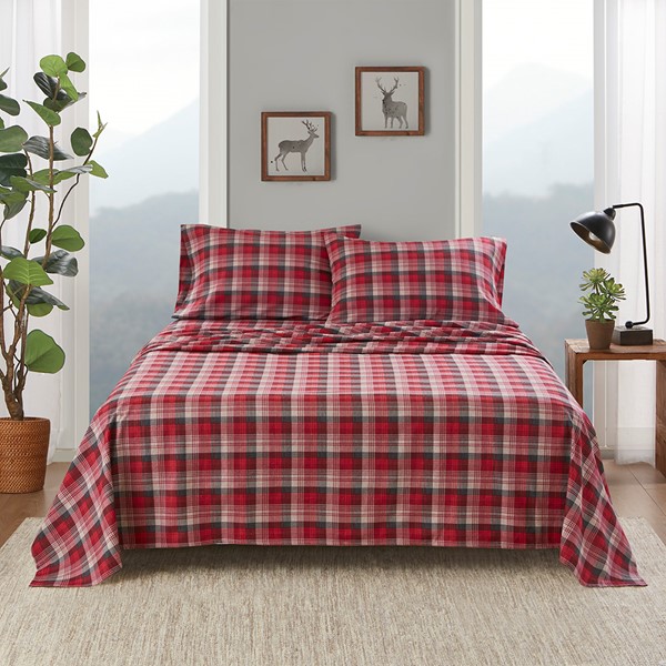 Woolrich Cotton Flannel Sheet Set in Red Plaid, Full WR20-4002