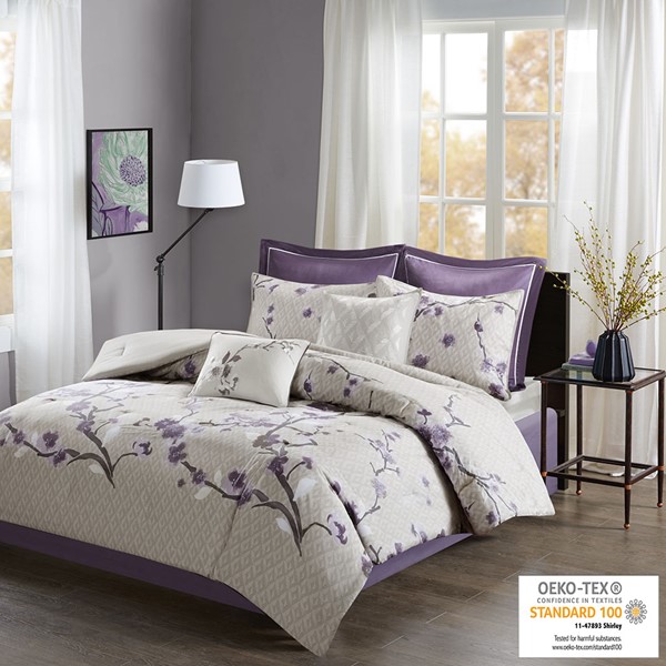 Madison Park Holly 8 Piece Cotton Comforter Set in Purple/Taupe, Queen MP10-4166