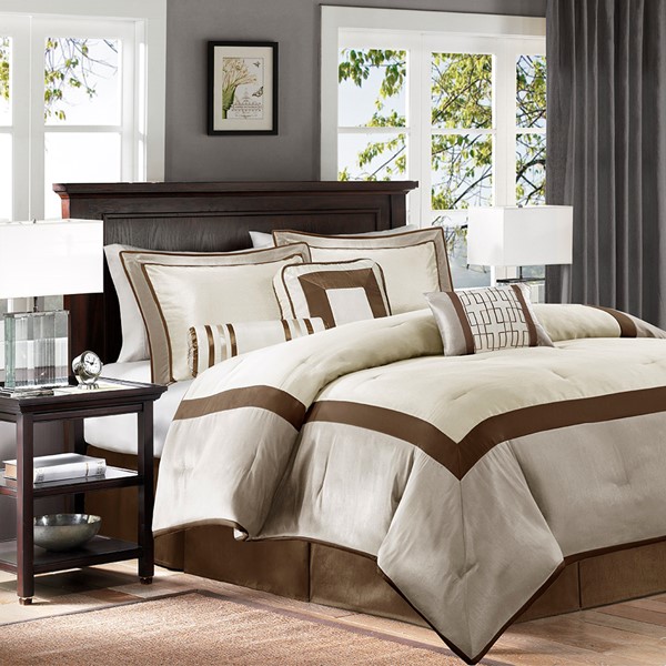 Madison Park Genevieve 7 Piece Comforter Set in Taupe/Brown, Cal King MP10-6569