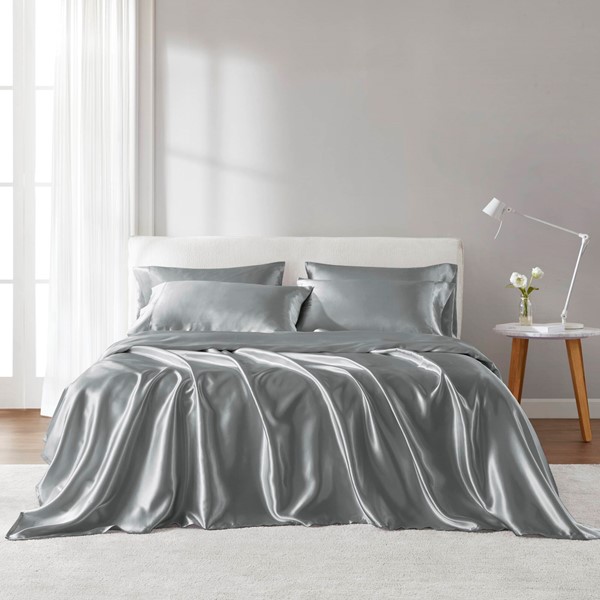 Madison Park Essentials Satin Luxury Sheet Set in Grey, King MPE20-770