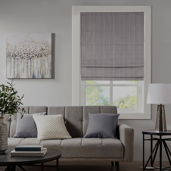 Madison Park Galen Basketweave Cordless Roman Shade Collection in Grey, 27x64" Blackout MP40-7989