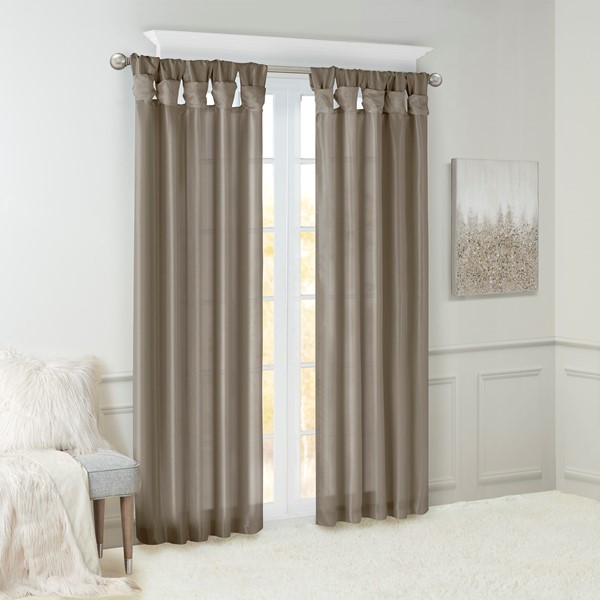 Madison Park Emilia 100% Polyester Solid Faux Silk Lined Twist Tab Window Curtain in Pewter, 50x95" MP40-1300