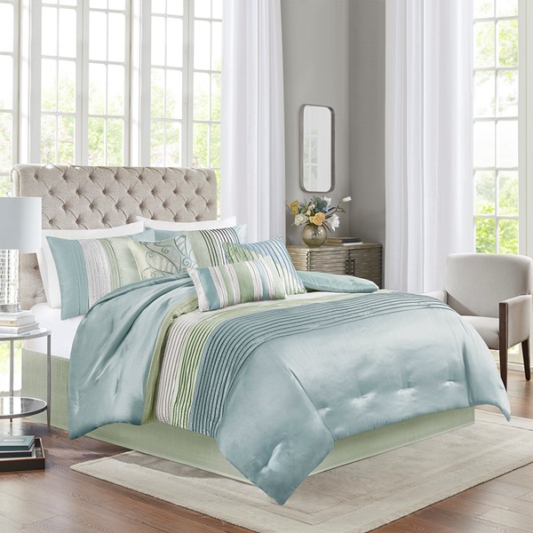 Madison Park Amherst 7 Piece Comforter Set in Green, Cal King MP10-848