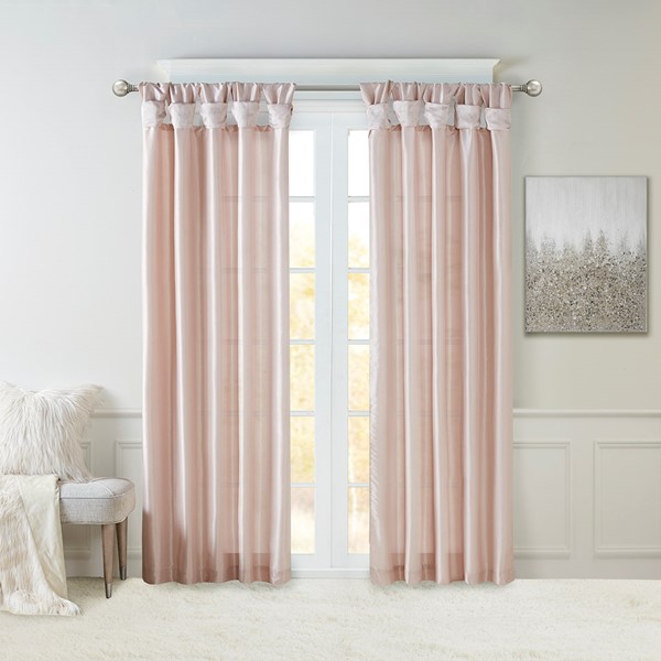 Madison Park Emilia 100% Polyester Solid Faux Silk Lined Twist Tab Window Curtain in Blush, 50x95" MP40-6322