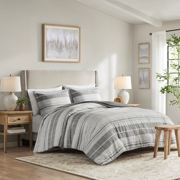 Madison Park Rhodes 3 Piece Stripe Duvet Cover Set in Grey/Multi, King/Cal King MP12-8374