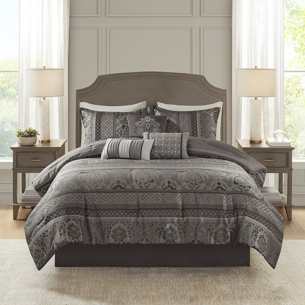 Madison Park Bellagio 7 Piece Jacquard Comforter Set in Grey, Cal King MP10-4884