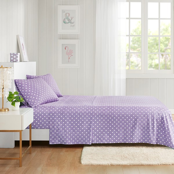 Mi Zone Polka Dot Printed 100% Cotton Sheet Set in Purple, Full MZ20-419