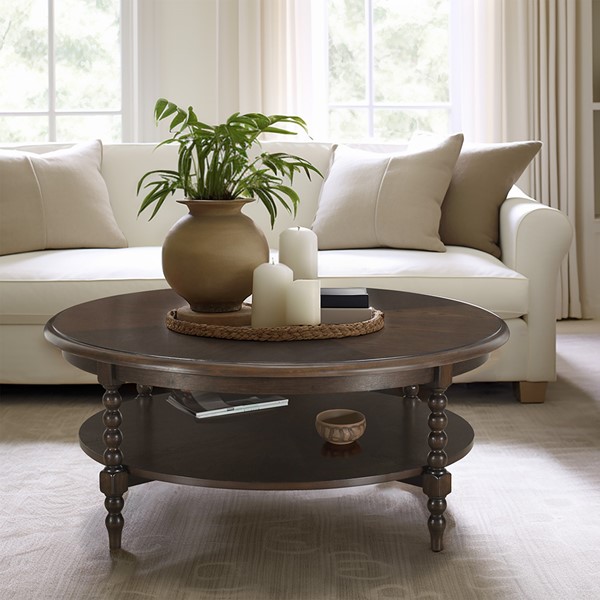 Martha Stewart Philippe Round Coffee Table with Shelf in Brown MT120-1202