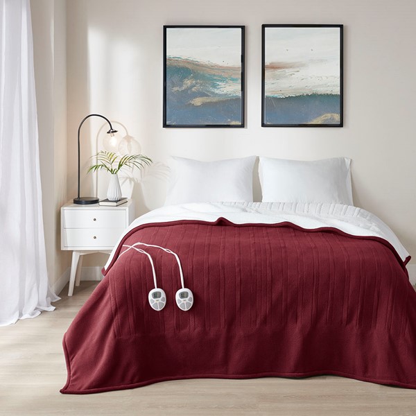 Serta Fleece to Sherpa Heated Blanket in Burgundy, Queen ST54-0143